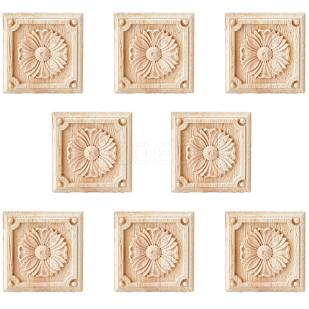 Square Wood Carved Floral Decorative Blocks WOOD-WH0124-160B-1