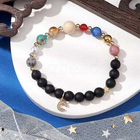 Round Natural Mixed Gemstone Beads Stretch Bracelets BJEW-JB11239-1