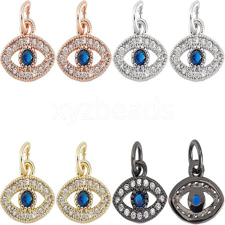 SUPERFINDINGS 8Pcs 4 Colors  Brass Micro Pave Clear Cubic Zirconia Charms KK-FH0003-89-1