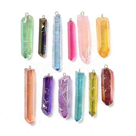 Electroplated Natural Quartz Pendants G-P315-B01-G-1