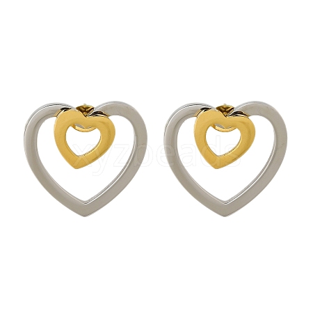 Ion Plating(IP) 304 Stainless Steel Heart Stud Earrings EJEW-C118-03D-1