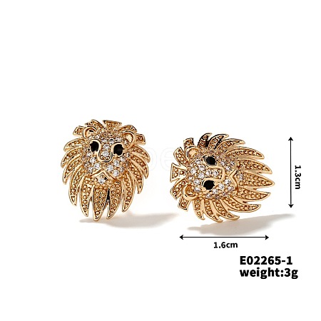 Shiny Lion Head Stud Earrings Fashionable Rhinestone Ear Jewelry SI6328-1-1