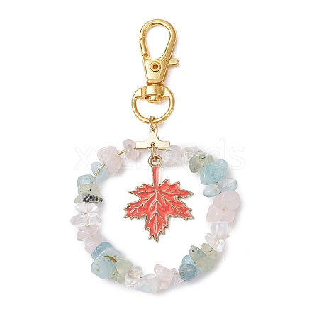 Natural & Synthetic Gemstone Chips Beads & Maple Leaf Alloy Enamel Pendant Decoration KEYC-JKC01018-03-1