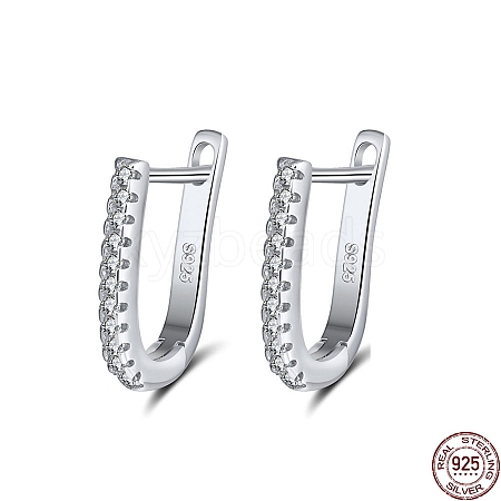 Rhodium Plated 925 Sterling Silver Cubic Zirconia Stud Earrings for Women EJEW-P231-41P-1