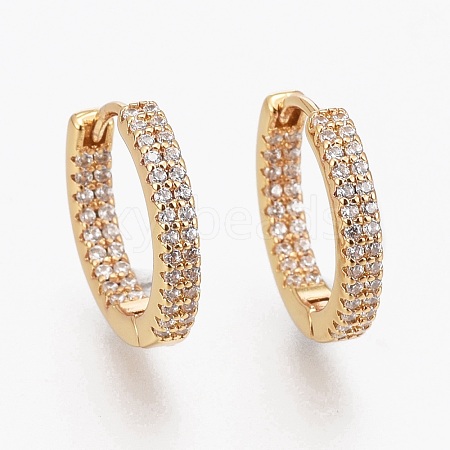 Brass Micro Pave Clear Cubic Zirconia Huggie Hoop Earrings EJEW-L231-38G-1