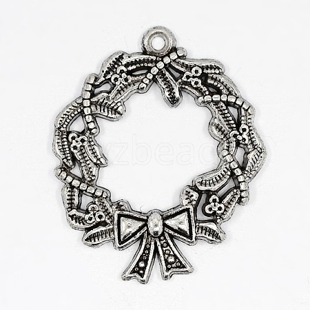 Christmas Wreath Alloy Pendants TIBEP-GC130-AS-RS-1