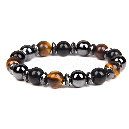 Non-magnetic Synthetic Hematite and Natural Tiger Eye Beaded Stretch Bracelets for Men PW-WG779D8-03-1