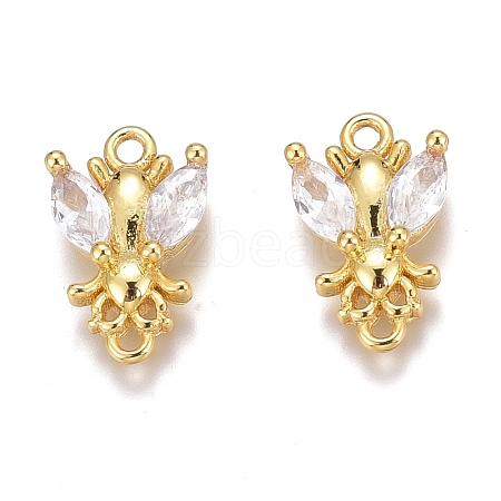 Brass Micro Pave Clear Cubic Zirconia Charms ZIRC-O035-24G-1