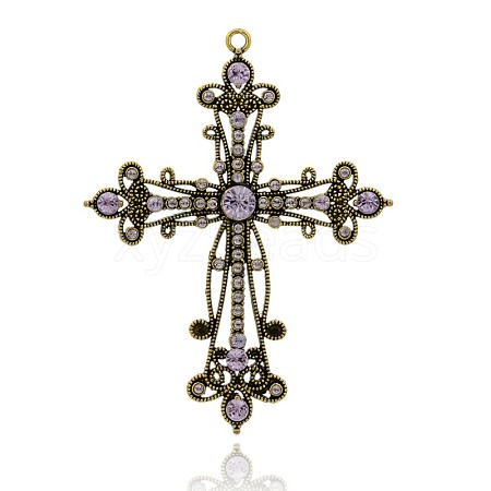 Latin Cross Antique Golden Plated Alloy Rhinestone Big Pendants RB-J144-26AG-1