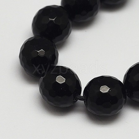 Faceted Round Grade A Black Stone Beads Strands G-N0137-04-12mm-1