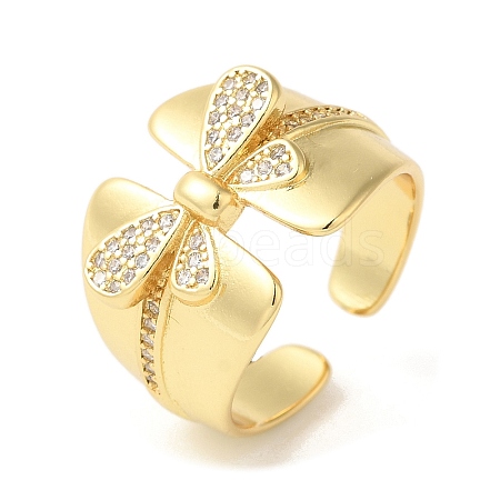 Bowknot Brass Micro Pave Clear Cubic Zirconia Open Cuff Rings RJEW-U008-01B-G-1