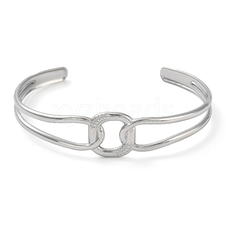 Non-Tarnish 304 Stainless Steel Hollow Rectangle Cuff Bangle for Women BJEW-D061-03P-1