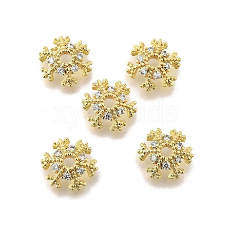 Snowflake Brass Micro Pave Clear Cubic Zirconia Bead Caps KK-K300-03C-G-1