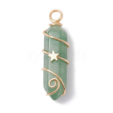 Natural Green Aventurine Double Terminal Pointed Pendants PALLOY-JF02672-02-1