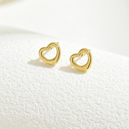 Real 18K Gold Plated Elegant Vintage Casual Fashion Stainless Steel Heart Stud Earrings for Women ZR3669-3-1