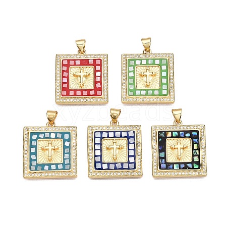 Brass Micro Pave Clear Cubic Zirconia Pendants KK-N254-216G-C-1