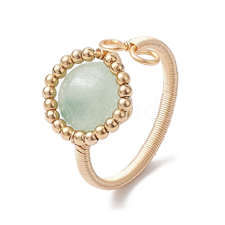 Copper Wire Wrapped Half Round Natural Green Aventurine Cuff Rings for Women RJEW-TA00137-02-1