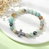 Natural Flower Amazonite & Synthetic Hematite Corss Beaded Stretch Bracelets BJEW-JB09845-02-2