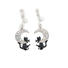 Enamel Cat with Moon Dangle Stud Earrings with Crystal Rhinestone MOST-PW0001-058B-4