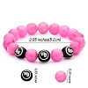 Hot Pink Gold Natural Yellow Jade Round Beaded Stretch Bracelet BJEW-SW00077-05-7