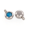 Trendy Original Color 304 Stainless Steel Grade A Rhinestone Flat Round Charm Pendants RB-M030-06S-2