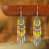 Bohemian Style Alloy Enamel Flat Round Tassel Chandelier Earrings FS-WG14215-06-1