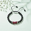 Natural Frosted Black Agate(Dyed) & Tiger Eye Braided Bead Bracelet with Alloy Crown BJEW-JB08249-03-2
