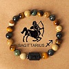 Twelve Constellations Natural Tiger Eye & Picture Jasper & Rhyolite Jasper Round & Column Beaded Stretch Bracelets for Women Men WG6FA5D-11-1