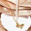 304 Stainless Steel & Plastic Imitation Pearl Butterfly Pendant Necklaces NJEW-L157-04G-1