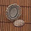 13x18mm Oval Transparent Glass Cabochons and Iron Flower Finger Ring Components Alloy Cabochon Bezel Settings for DIY DIY-X0197-AS-4