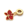 Brass Micro Pave Clear Cubic Zirconia Flower European Dangle Charms KK-C086-03G-02-2