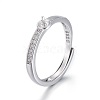 Anti-Tarnish Adjustable Rhodium Plated 925 Sterling Silver Finger Design Ring Mounts Fittings with Pearl Seat X-STER-F048-15P-1