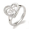 Heart with Letter Rack Plating Brass Micro Pave Cubic Zirconia Adjustable Rings for Women RJEW-I105-06P-A-1