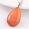 Teardrop Platinum Tone Brass Natural Agate Pendants G-F267-07G-1