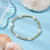 Oval Natural Cultured Freshwater Pearl & Glass seed Beaded Stretch Bracelets for Women BJEW-JB10536-2
