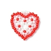 3Pcs 3 Colors Glass Seed Beaded Heart with Flower Pendants PALLOY-MZ00529-2