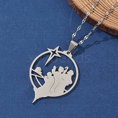 201 Stainless Steel Hollow Star with Prayer Pendant Necklaces for Ramadan & Eid Mubarak NJEW-D318-04P-1