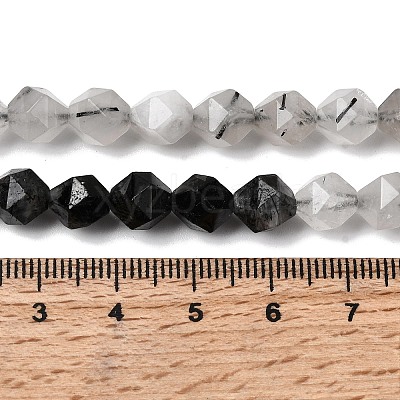 Natural Tourmalinated Quartz/Black Rutilated Quartz Beads Strands G-Z119-A15-02-1