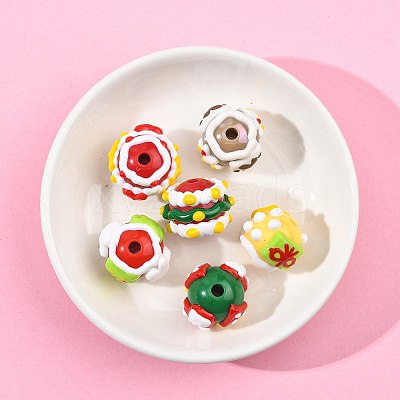 6Pcs 6 Styles Christmas Hand Painted Acrylic with Enamel Beads MACR-FS0002-42-1