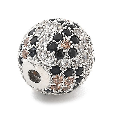 Brass Micro Pave Cubic Zirconia Beads KK-L228-11P-1