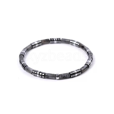 Bohemian Natural Labradorite & Platinum Synthetic Non-magnetic Hematite Beaded Stretch Bracelets for Women Men NY1304-3-1
