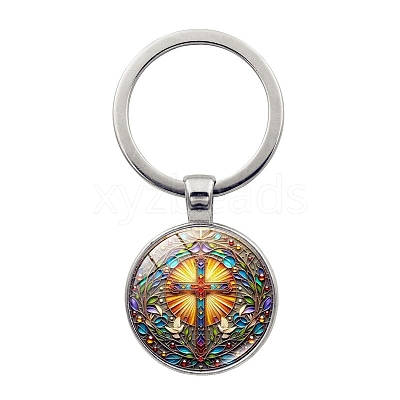 Alloy with Glass Pendant Keychain PW-WGD84D8-04-1