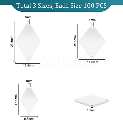 300pcs 3 style Rhombus Acrylic Mirror Sew on Rhinestone DIY-PH0013-84-1