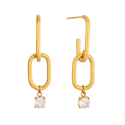 304 Stainless Steel & Cubic Zirconia Stud Dangle Earrings WG6C88A-01-1