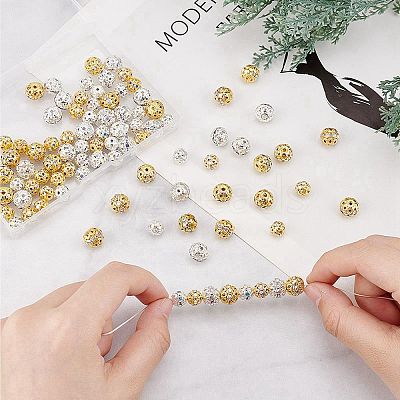100Pcs 4 Styles Alloy with Rhienstone Beads RB-AR0003-15-1
