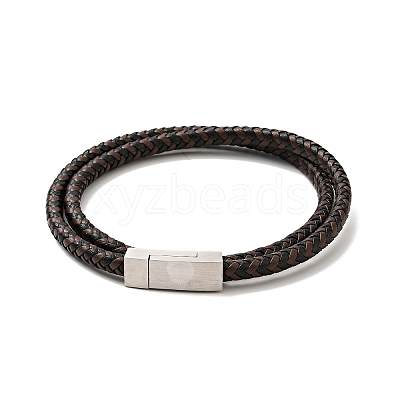 Microfiber Leather Braided Double Loops Wrap Bracelet with 304 Stainless Steel Magnetic Clasp for Men Women BJEW-C021-25P-1