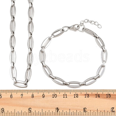 304 Stainless Steel Oval Link Chain Bracelet & Necklace Jewelry Sets SJEW-L199-06P-1