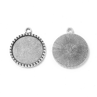 Tibetan Style Antique Silver Alloy Flat Round Pendant Cabochon Settings TIBEP-M022-38AS-1