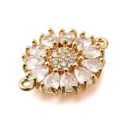 Brass Clear Cubic Zirconia Connector Charms KK-U065-06B-G-1