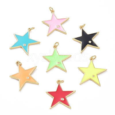Brass Micro Pave Cubic Zirconia Pendants KK-P201-05G-1